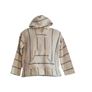 Baja Joe Poncho Pullover V-Neck Drug Rug Textured Knit Hoodie Size: Small